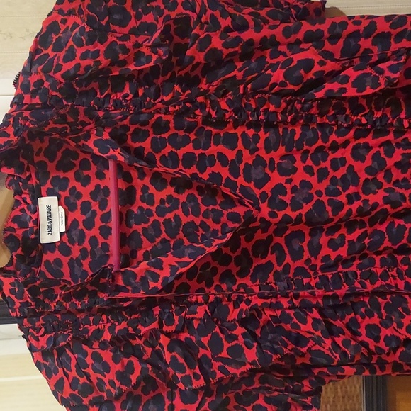 ZADIG & VOLTAIRE Tibo Leopard Print Red Black Ruffle Blouse Top Sz M - Picture 15 of 16